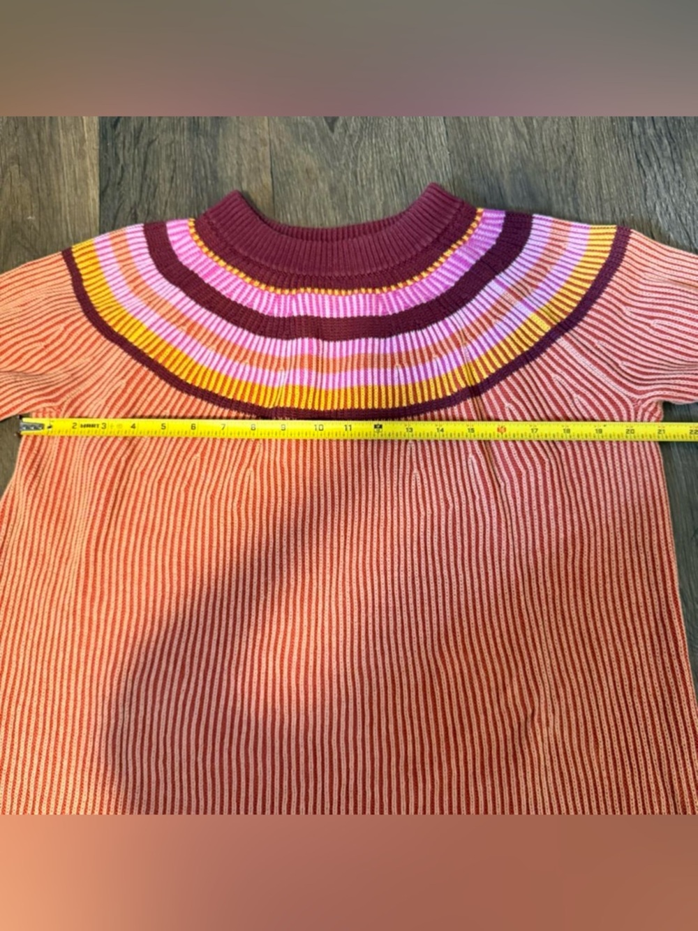Lands End pink orange striped Drifter crewneck cotton sweater knit nautical boho - Picture 5 of 6